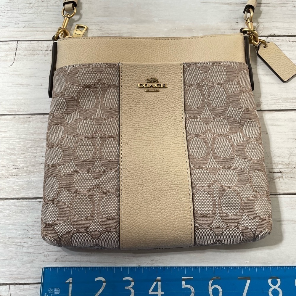 Coach Signature Logo Canvas Crossbody Tan Bag - Picture 2 of 10